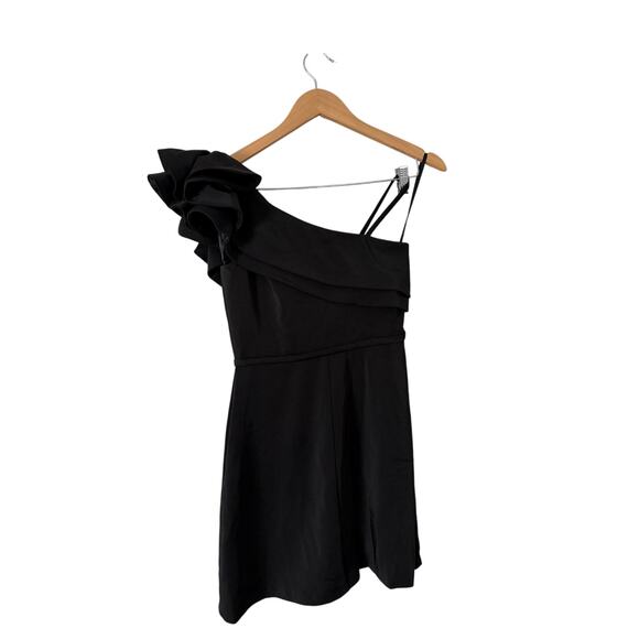 Mac Duggal Dress Size 4 Womens Ieena One Shoulder Ruffle Black A-line Mini NEW - Picture 4 of 8